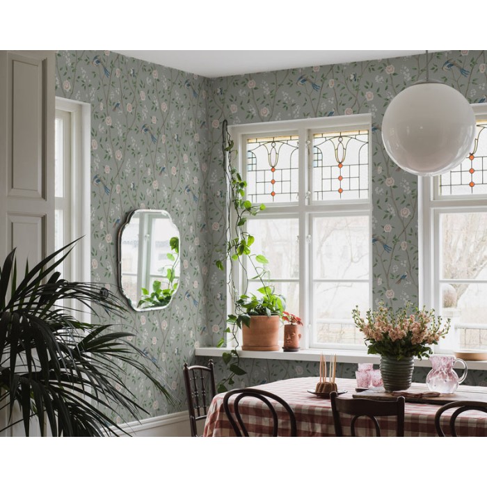 Borastapeter|Tapete orientalisch Vögel Flora elegant grün Stil|Hochwertige