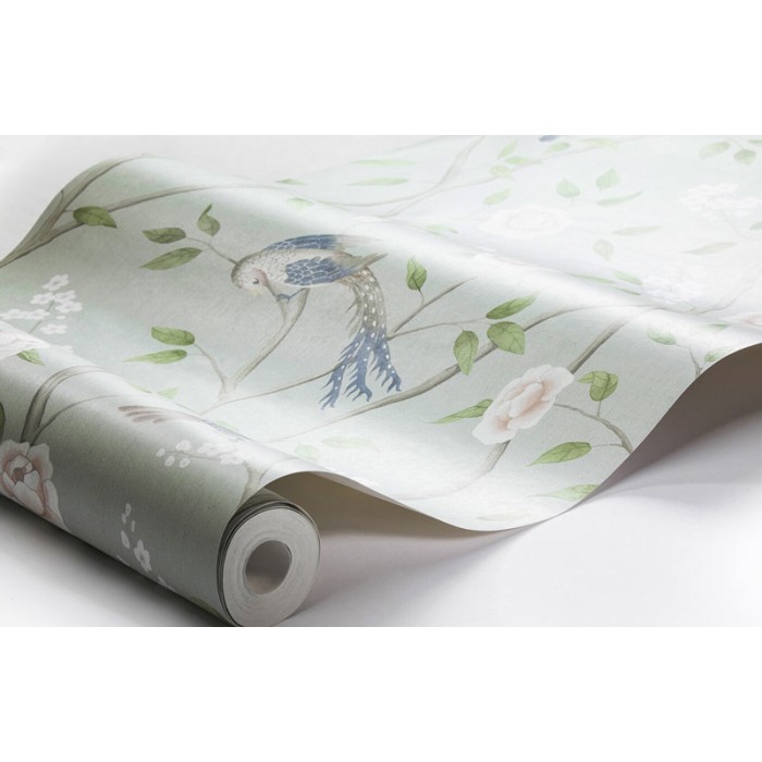 Borastapeter|Wallpaper oriental style birds and flora in elegant green|High-End