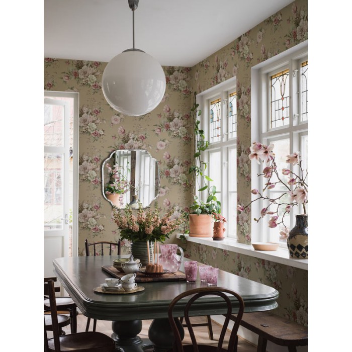 Borastapeter|Tapete romantisch floral Sträuße rosa goldbeige Stil|Tapeten