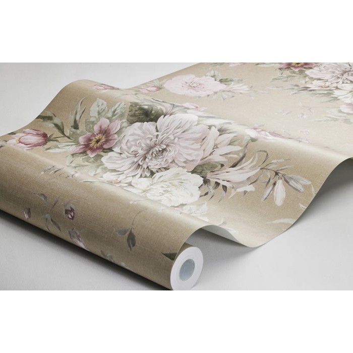 Borastapeter|Wallpaper romantic style floral bouquets in pink and golden beige|Wallpaper