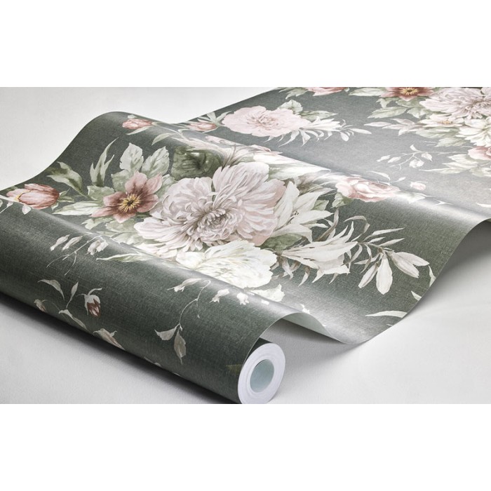 Borastapeter|Wallpaper romantic style floral bouquets in dark green|Romantic