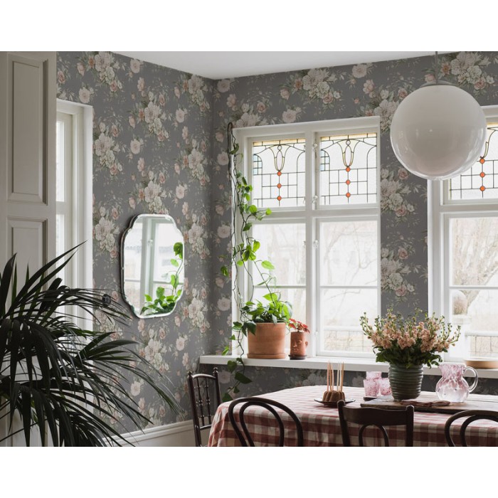 Borastapeter|Tapete romantisch floral Sträuße stahlgrau Stil|Tapeten