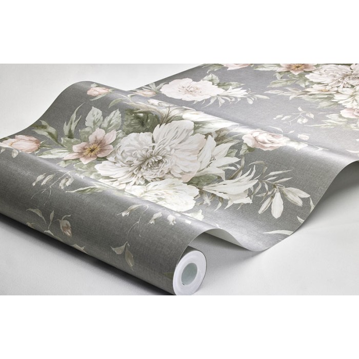 Borastapeter|Tapete romantisch floral Sträuße stahlgrau Stil|Tapeten