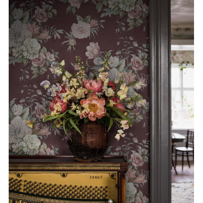 Borastapeter|Papel pintado floral ramos estilo romántico en burdeos y rosa|Romántico