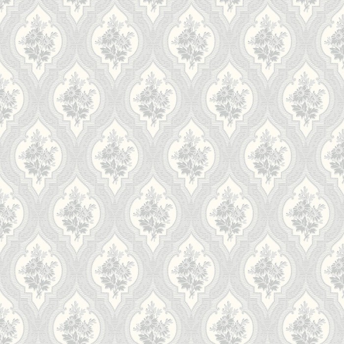 Borastapeter|Papel pintado floral medallón estilo francés elegante en gris y blanco|Damasco