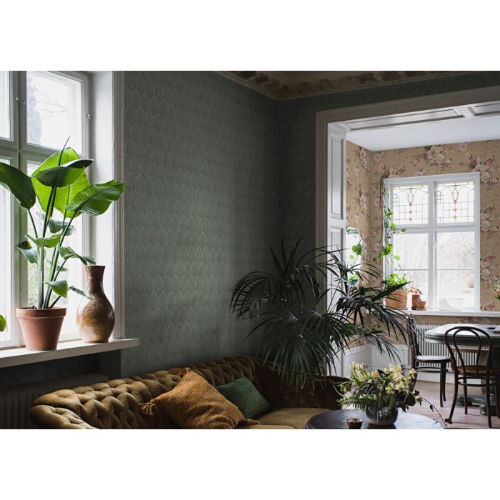 Papel pintado geométrico arcos estilo art deco en verde jade y oro - Borastapeter Dreamy Escape 4276