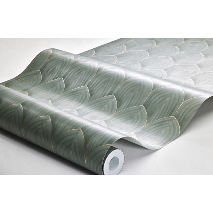 Papel pintado geométrico arcos estilo art deco en verde jade y oro - Borastapeter Dreamy Escape 4276