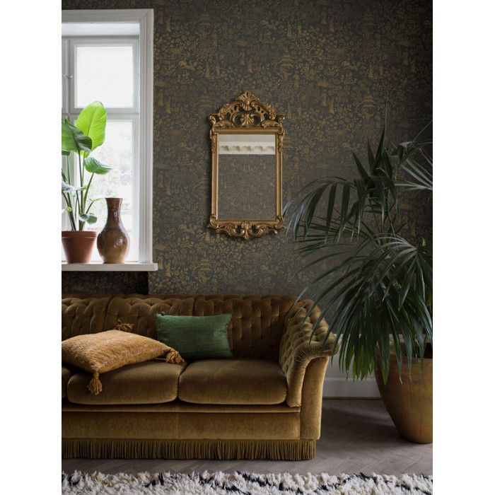 Borastapeter|Tapete bohemien orientalisch Garten graphitgrau gold Stil|Figurative