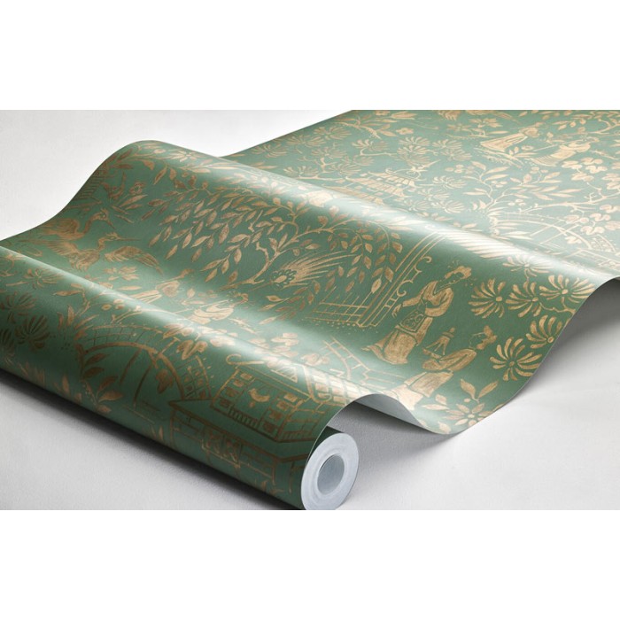 Papel pintado oriental jardín estilo dramático en verde jade y dorado - Borastapeter Dreamy Escape 4271