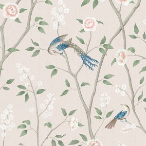 Elitis|Papel pintado efecto textil bordado florales y pájaros|Alta Gama