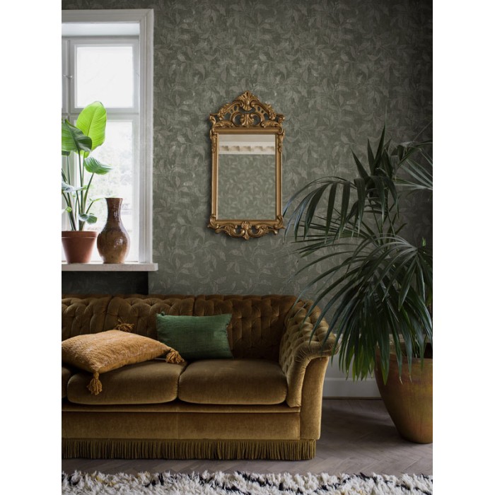 Borastapeter|Papel pintado floral estilo lujoso en plateado y verde oliva|Papel Pintado