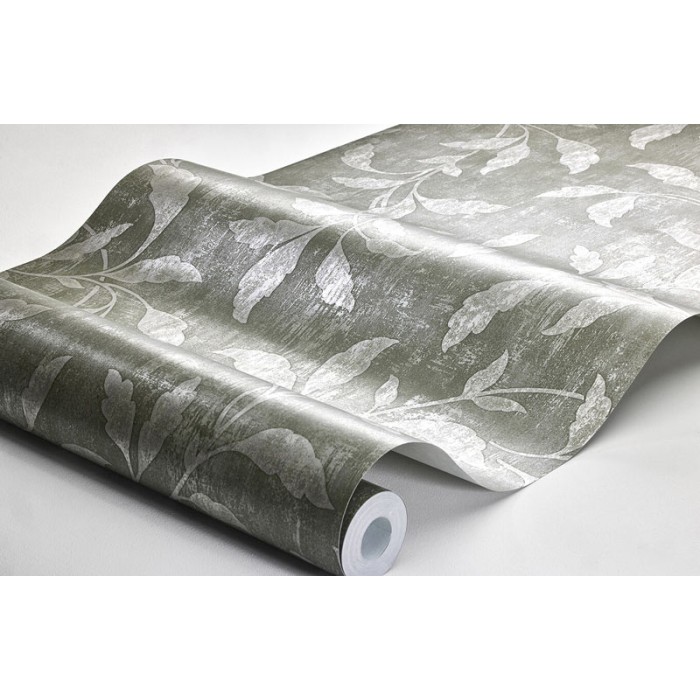 Borastapeter|Papel pintado floral estilo lujoso en plateado y verde oliva|Papel Pintado