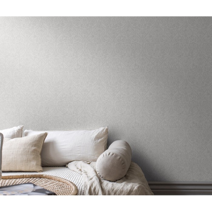 Borastapeter|Wallpaper classic style floral medallion in light grey|Damask
