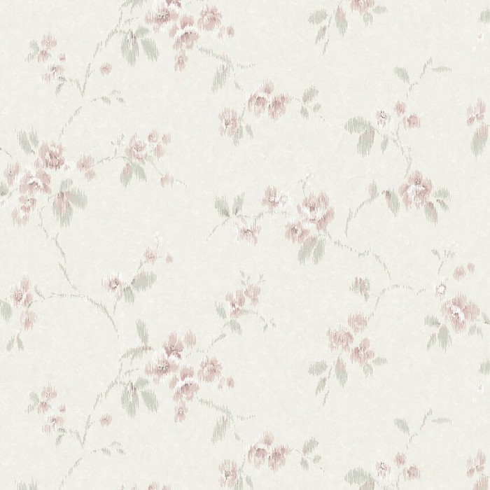 Borastapeter|Papel pintado floral estilo romántico en rosa y verde sobre blanco|Papel Pintado