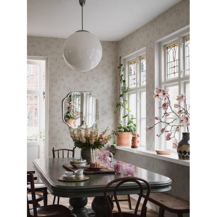 Borastapeter|Wallpaper romantic style floral in pink and green on white|Wallpaper