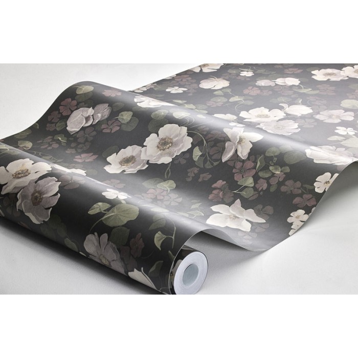 Borastapeter|Papel pintado floral estilo nocturno romántico en burdeos y gris oscuro|Papel Pintado