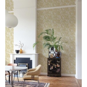 Grandeco|Papier peint tropical vert doré avec reliefs|Tropical 2