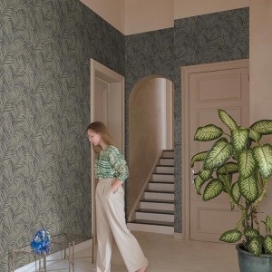 Grandeco|Papier peint tropical vert doré avec reliefs|Tropical 2