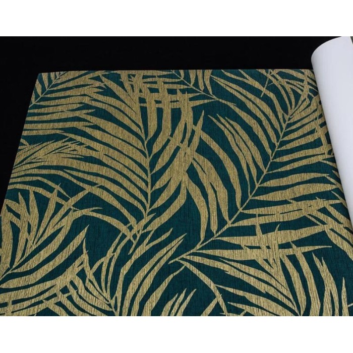 Papel pintado tropical verde dorado con relieves - Grandeco Maison MN2014