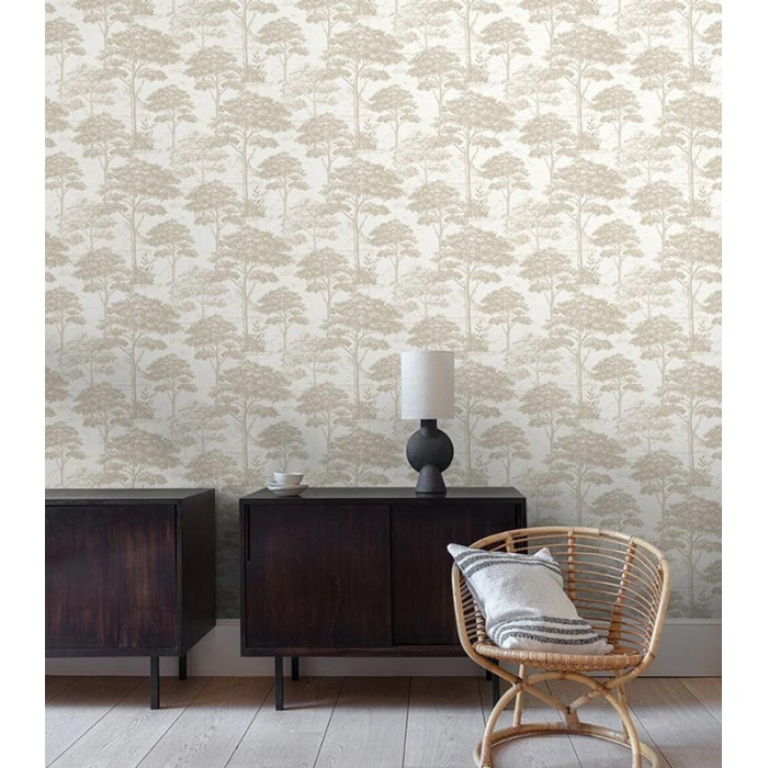 Papel pintado árboles floral beige - Grandeco Maison MN3003