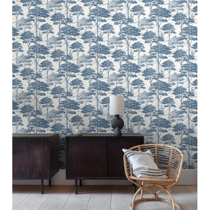 Grandeco|Baummuster blau Tapete|Tapeten