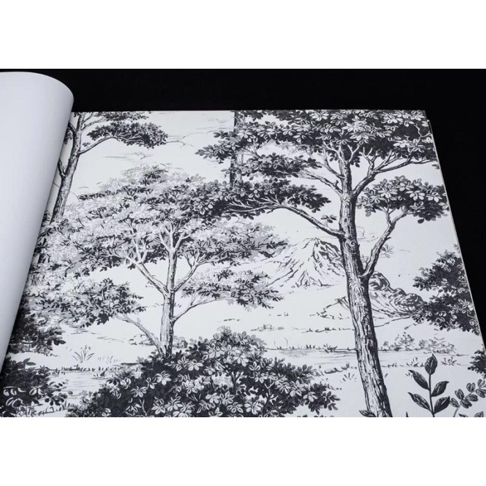 Papel pintado árboles floral blanco negro - Grandeco Maison MN3013