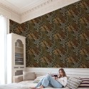 Papel pintado tropical hojas negro multicolor - Grandeco Maison MN3110