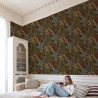 Grandeco|Tropical leaves black multicolor wallpaper|Tropical