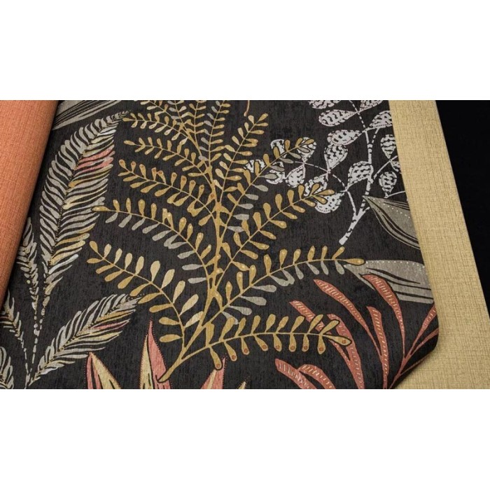 Grandeco|Tropical leaves black multicolor wallpaper|Tropical