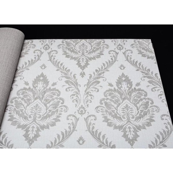 Grandeco|Damast florale Farbe Mausgrau Tapete|Damast