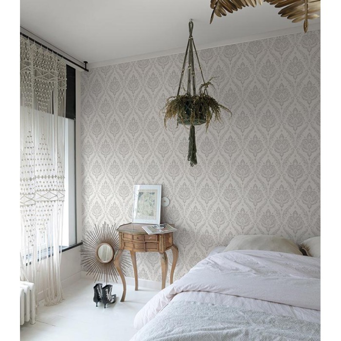 Papel pintado damasco adornos florales gris - Grandeco Maison MN3206