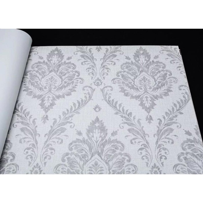 Grandeco|Damask floral gray decorations wallpaper|Damask