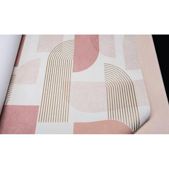 Papel pintado metalizado geométrico rosa dorado - Grandeco Maison MN3305