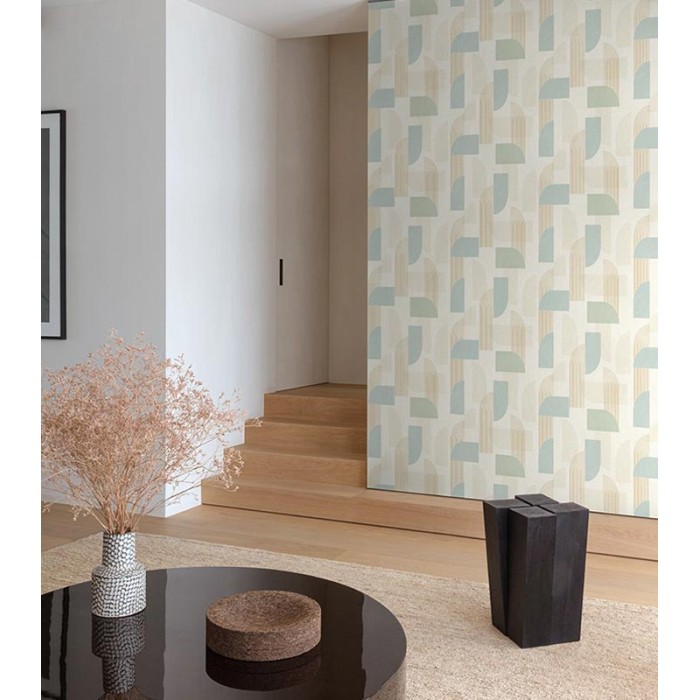 Papel pintado formas geométricas metalizado dorado - Grandeco Maison MN3309