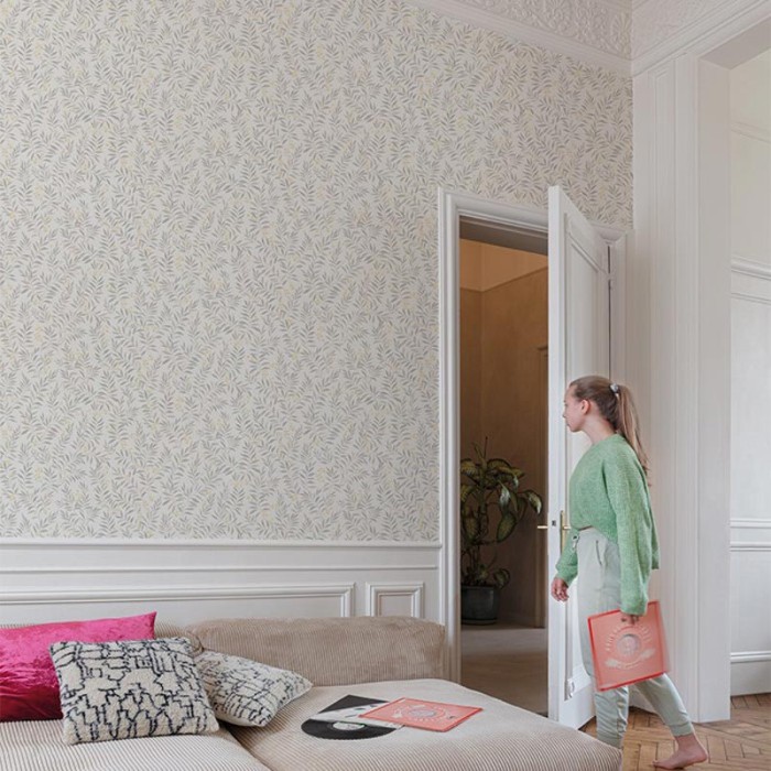 Grandeco|Florale Trauben von Blättern grau Tapete|Romantisch