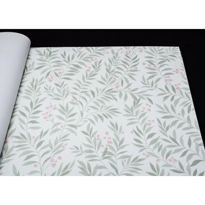 Papel pintado flores ramilletes y hojas verde rosa - Grandeco Maison MN3409