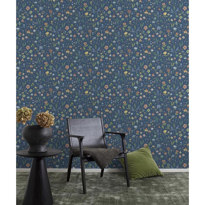 Grandeco|Kleine bunte Blumen blau Tapete|Jugend