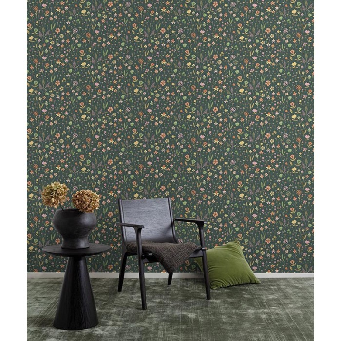 Grandeco|Papier peint petites fleurs vert multicolore|Papier Peint