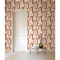 Grandeco|Orangefarbene lila Kreise und Streifen Tapete|Retro