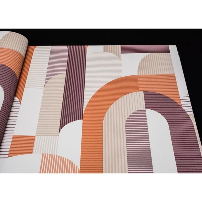 Papel pintado circulos y rayas naranja morado - Grandeco Maison MN3608