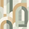 Grandeco|Terracotta grüne Kreise und Streifen Tapete|Retro