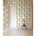 Grandeco|Terracotta green circles and stripes wallpaper|Retro