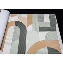 Grandeco|Terracotta grüne Kreise und Streifen Tapete|Retro