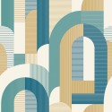 Grandeco|Papier peint géométrique cercles rayures bleu vert|Géométrique