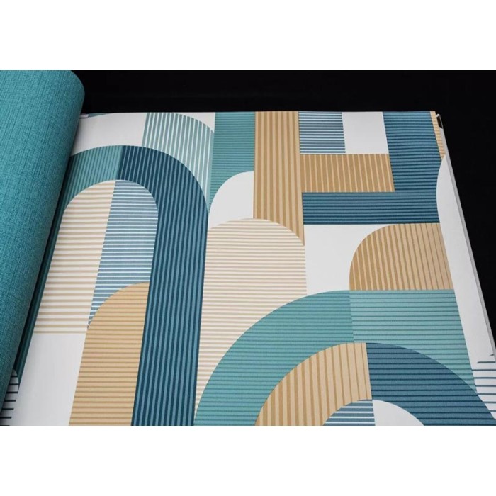 Grandeco|Blue green circles and stripes geometric wallpaper|Geometric