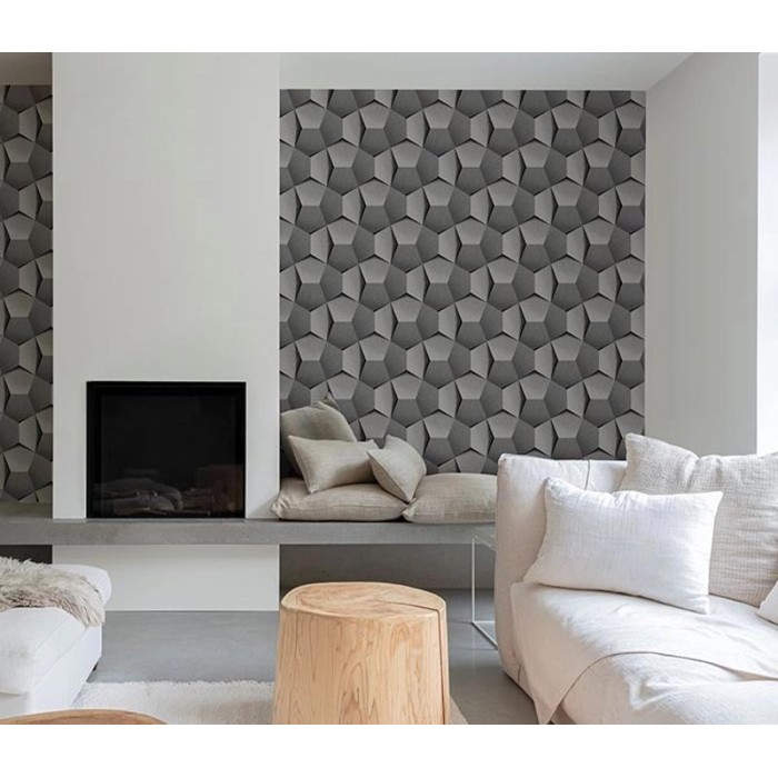 Grandeco|Modern 3D anthracite gray wallpaper|3D Effect