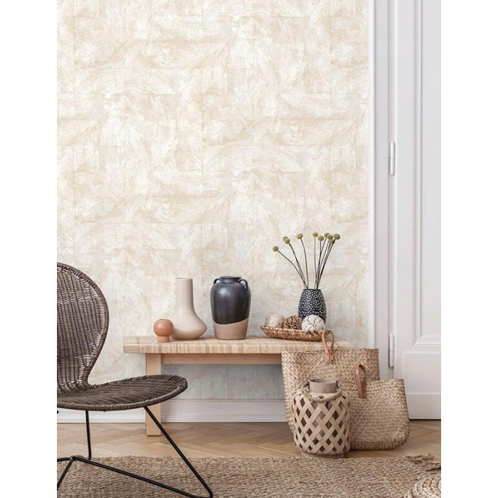 Grandeco|Papier peint stuc métallisé beige crème|Imitation Stuc