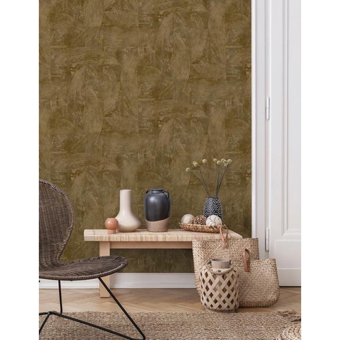 Grandeco|Metallisch glänzender Stuck braun-gold Tapete|Stuckimitat