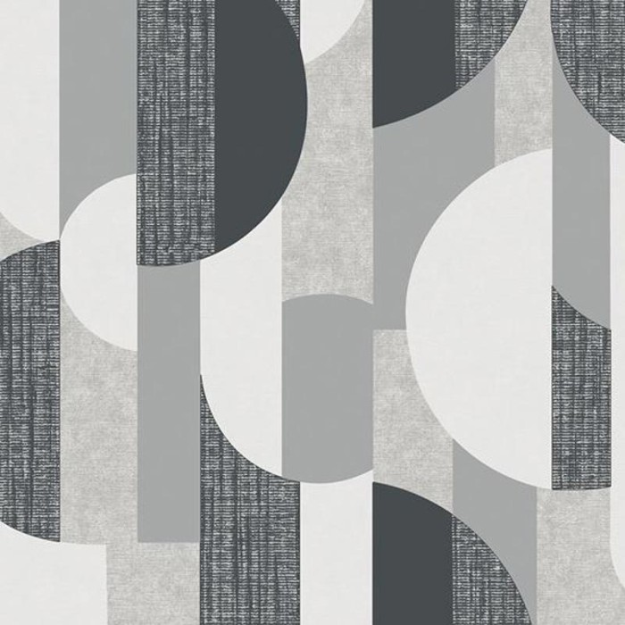 Grandeco|Papel pintado geométrico moderno círculos gris negro|Papel Pintado