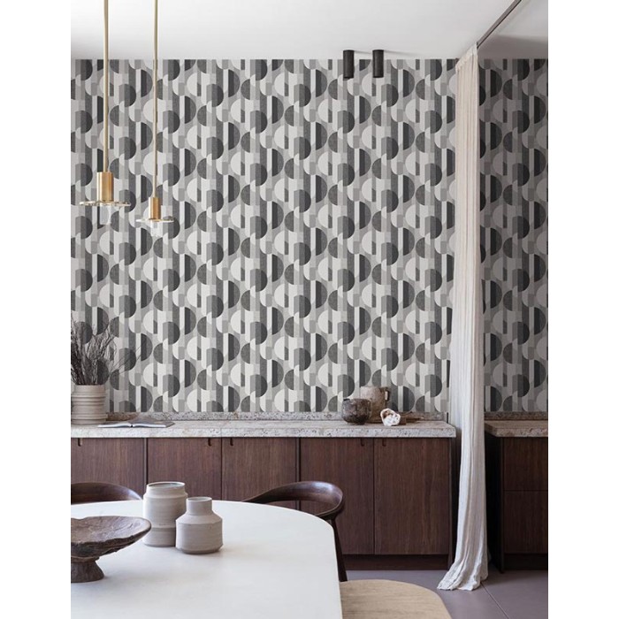 Grandeco|Modern geometric circles gray black wallpaper|Wallpaper